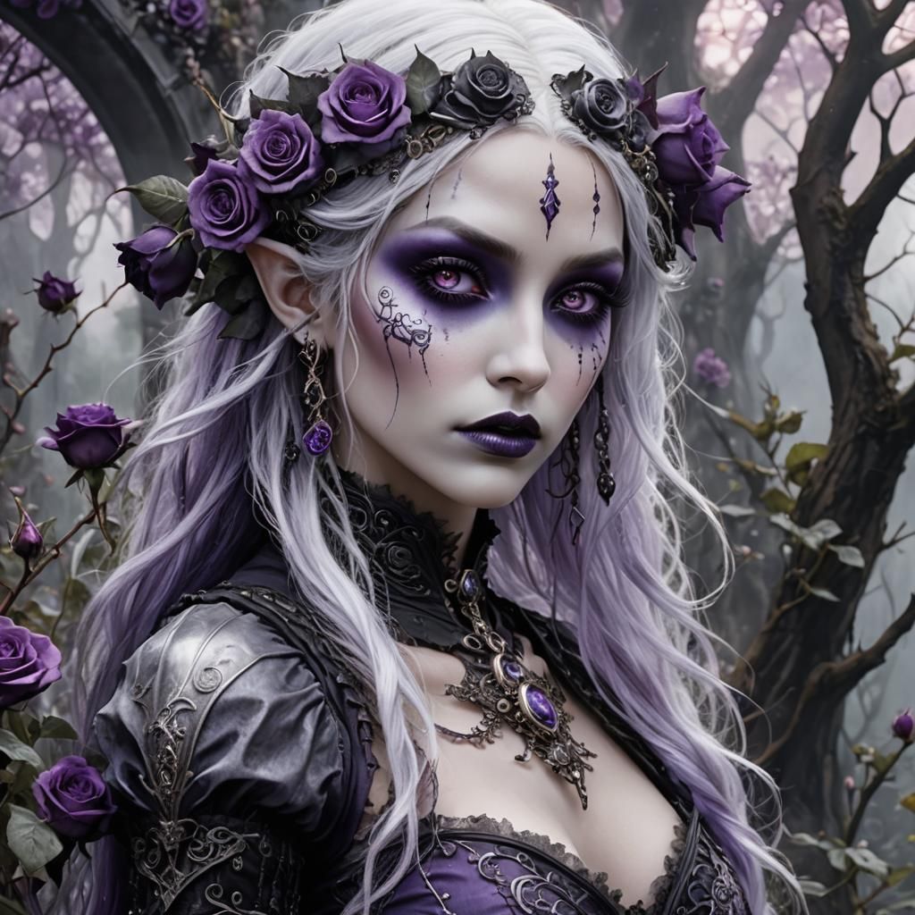 Enigmatic Drow Elf Maiden Casting Ice Magic