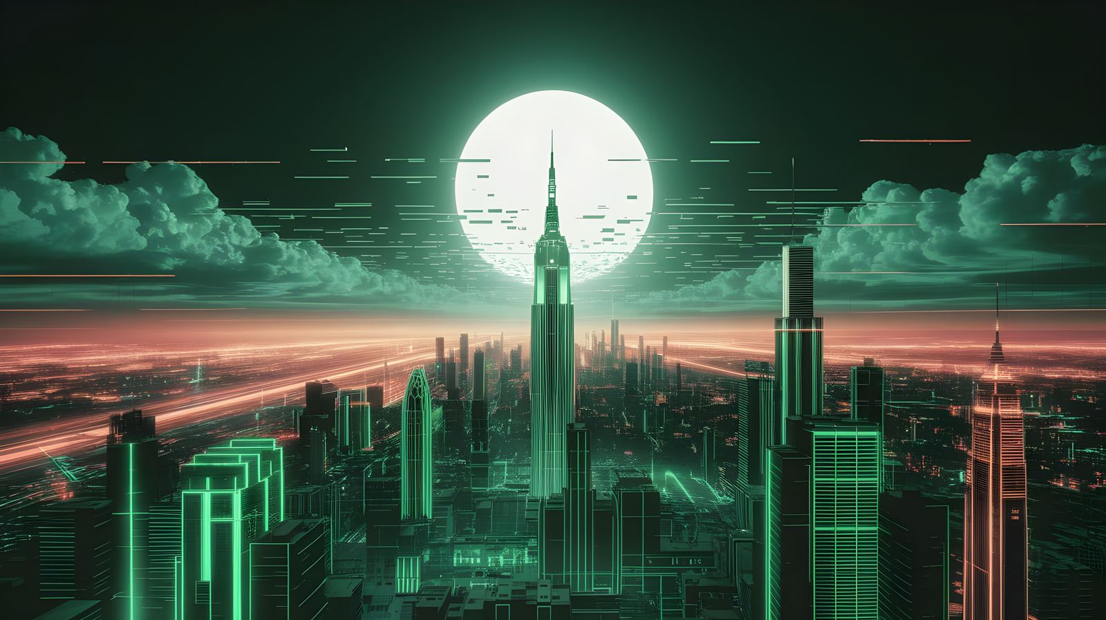 Neon Glitch Cityscape in Cyberpunk Style