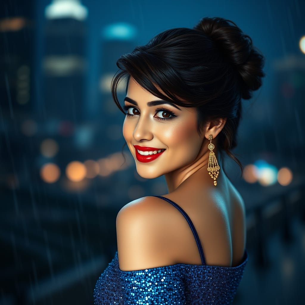 Mestizo Woman in Cityscape, Realistic Portrait