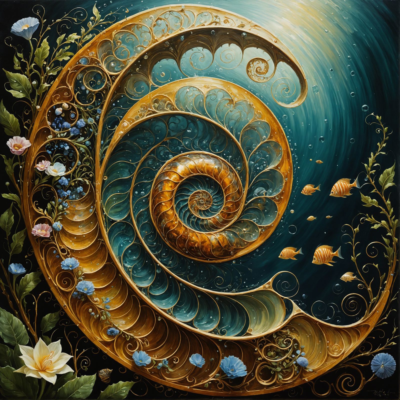 Pantheistic Nautilus in Exquisite Oil Painting