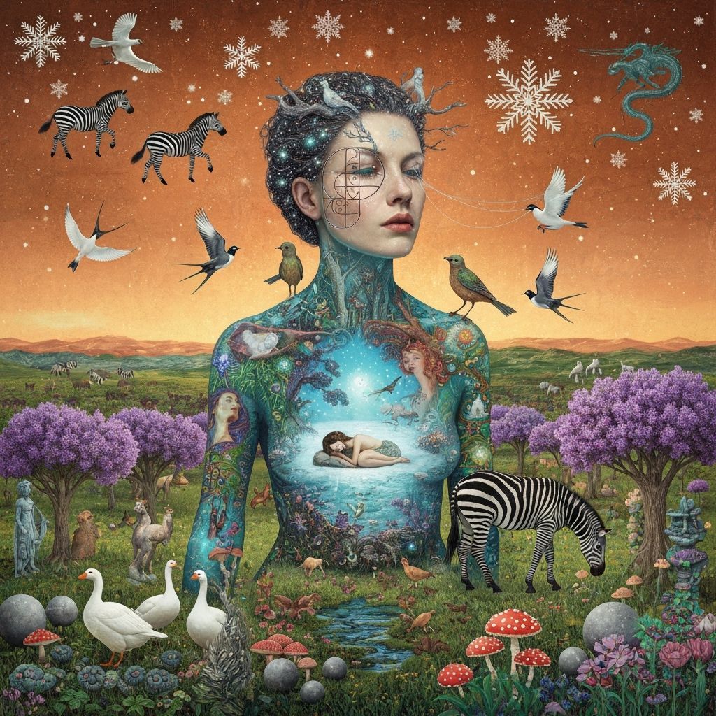 Mystical Shaman Woman in Bioluminescent Frozen Oasis