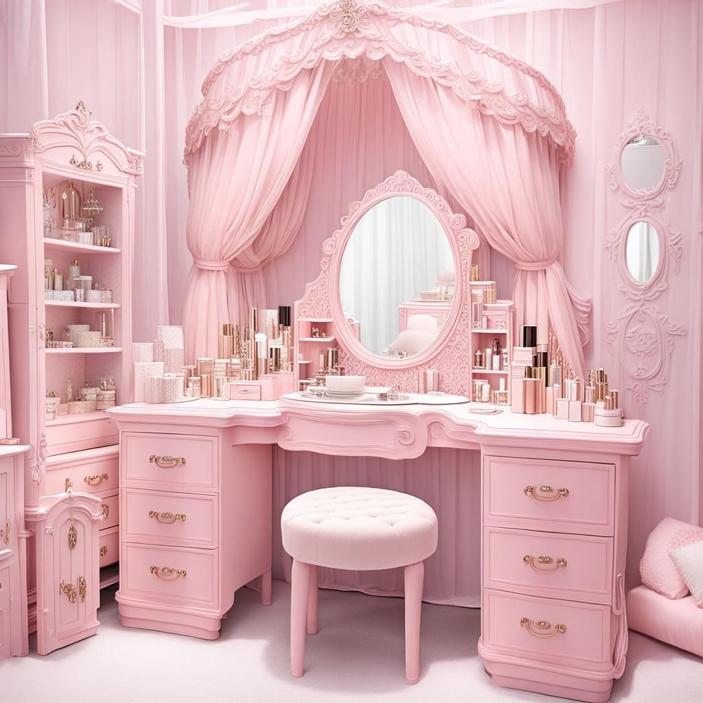 Dreamy Pastel Pink Princess Bedroom Interior