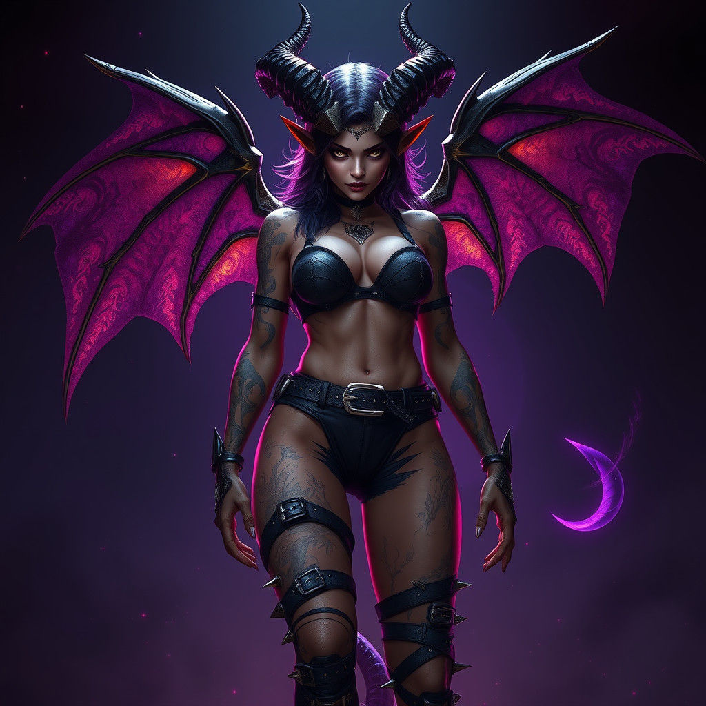 Dark Demon in Spiked Outfit, Digital Art