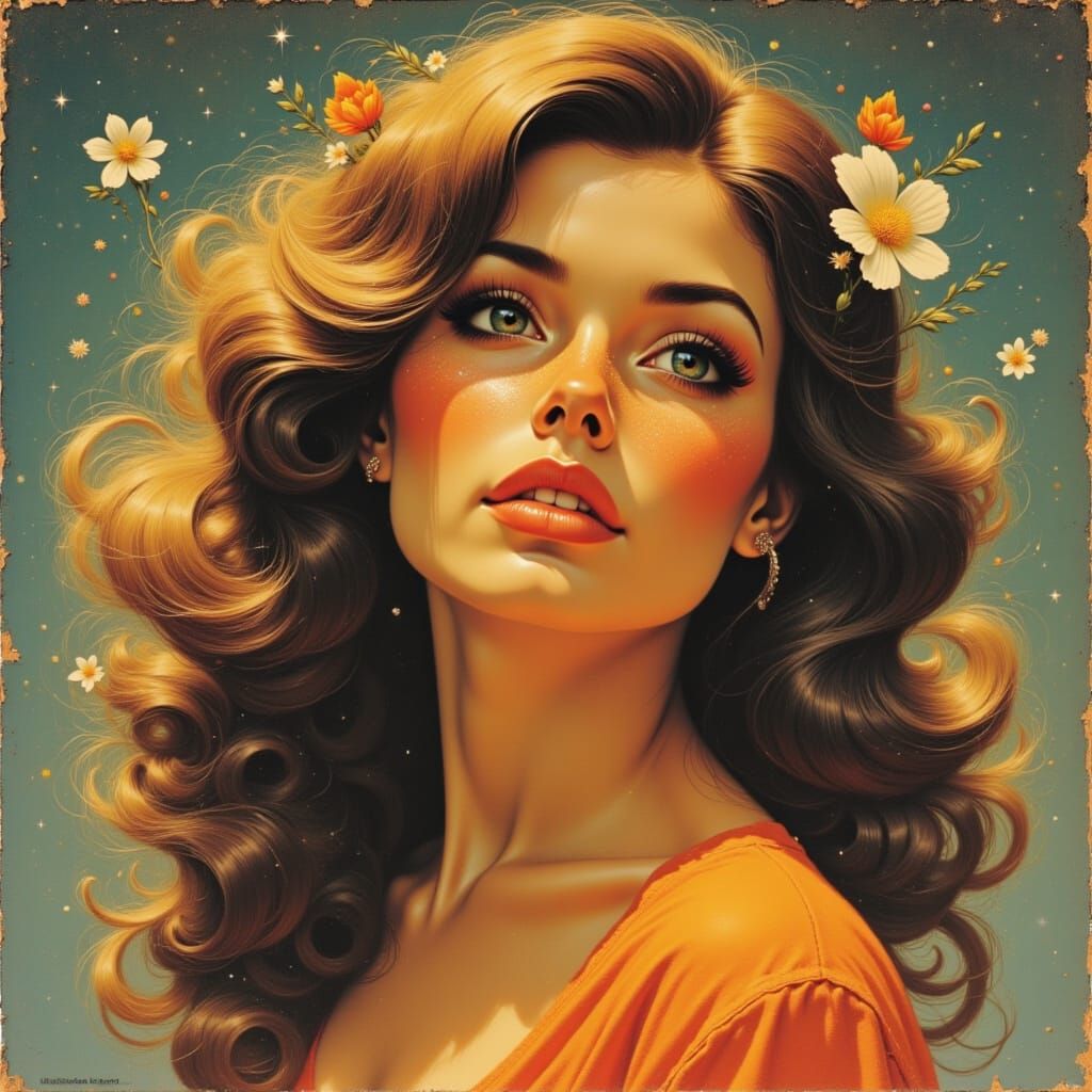 1970s Pulp Art Female Portrait