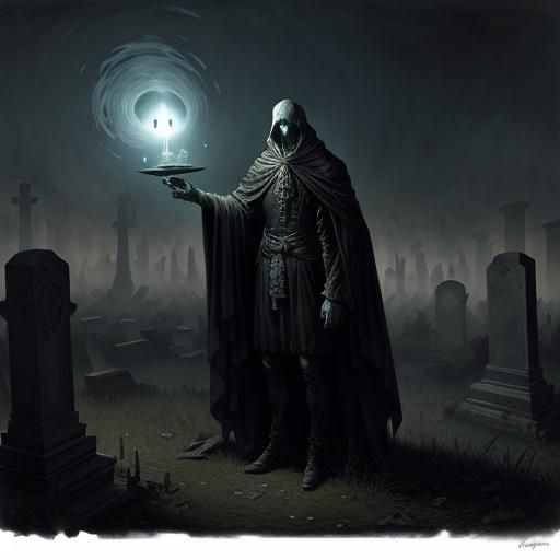 Ethereal Ghost in Haunted Cemetery, Dark Gothic Art
