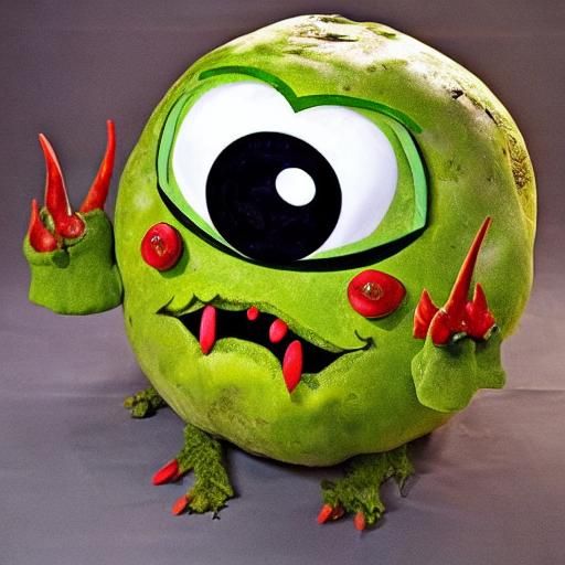 Surreal Angry Potato Monster with Glowing Eyes