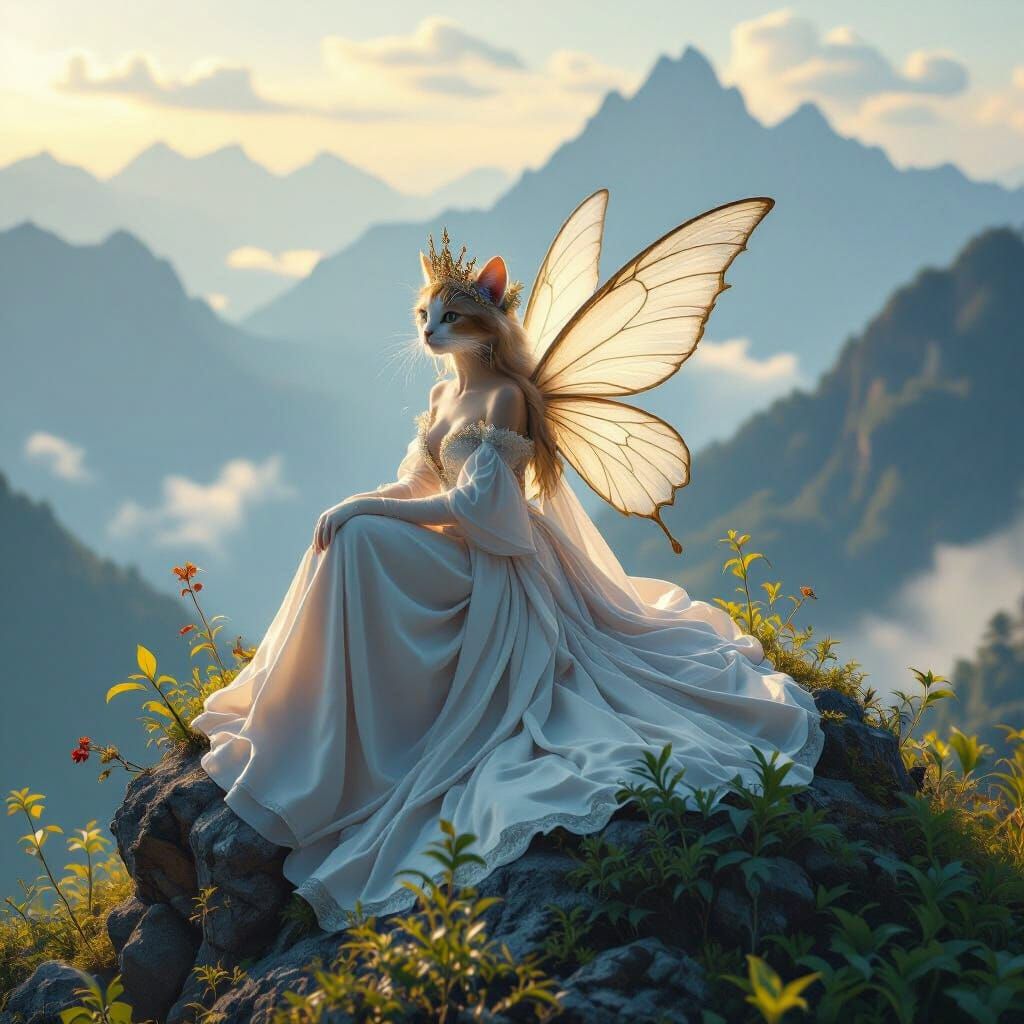 Cat Fairy Queen on Misty Mountain Peak