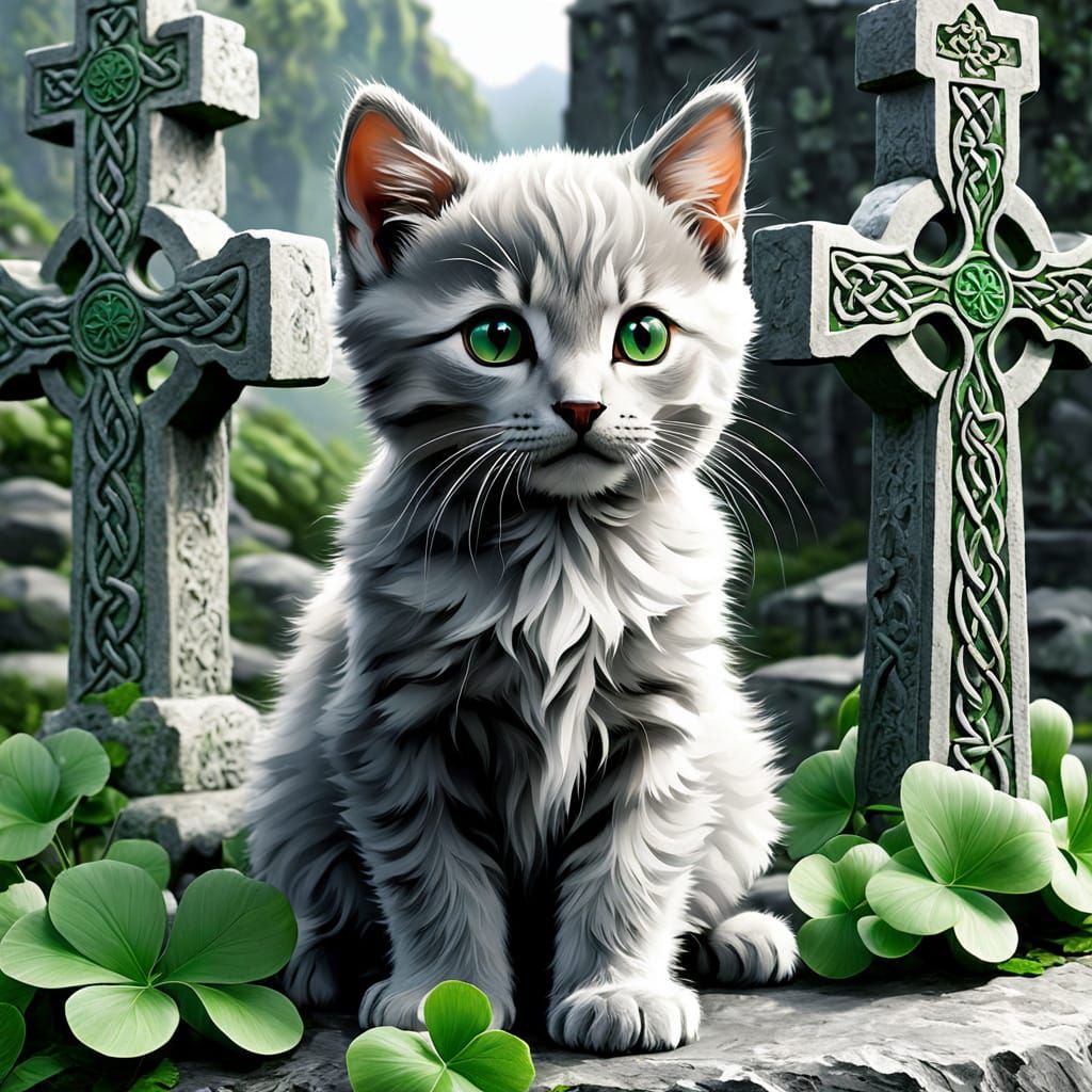 Whimsical Celtic Feline Encounter