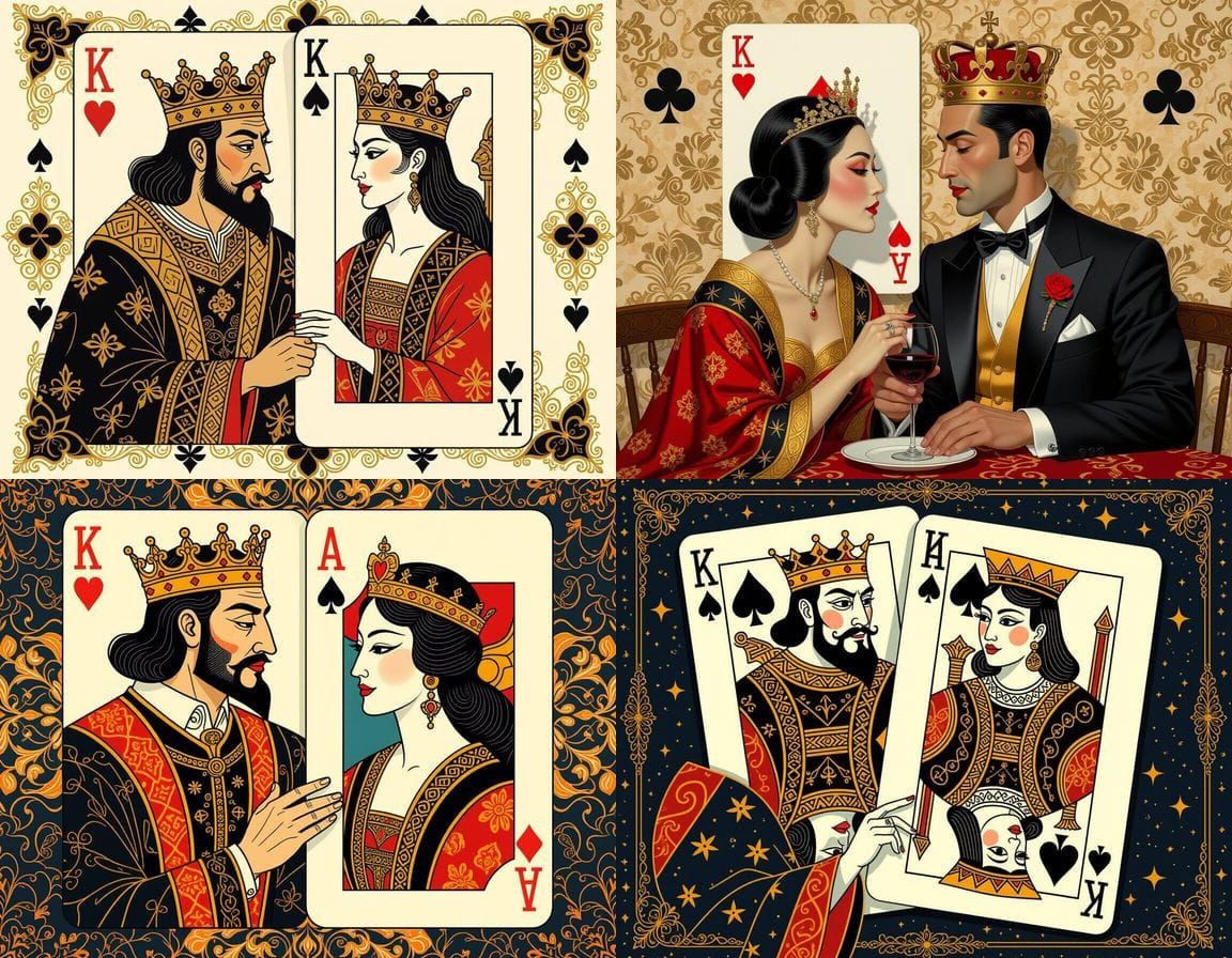 King of Hearts and Spades Affair in Asian Art Deco Style