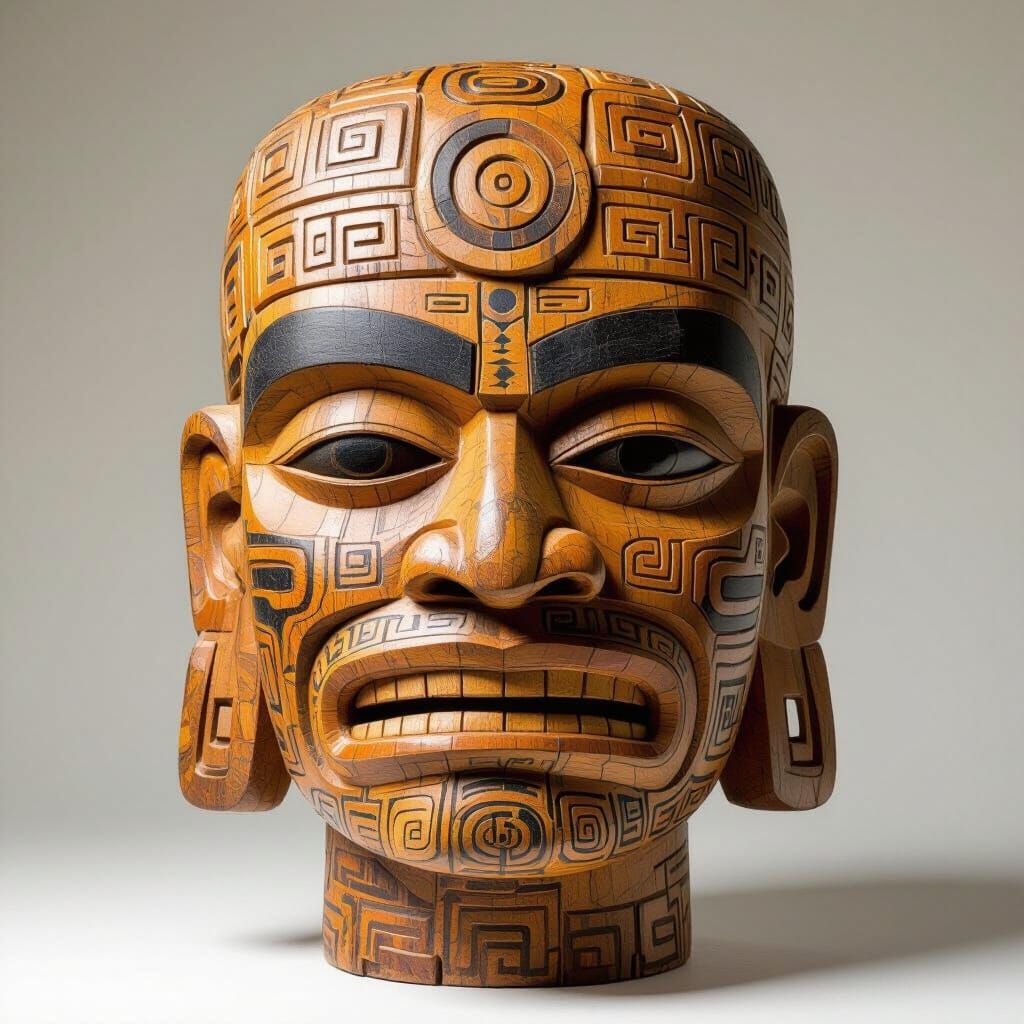 Olmec Head Carving with Surreal Textures
