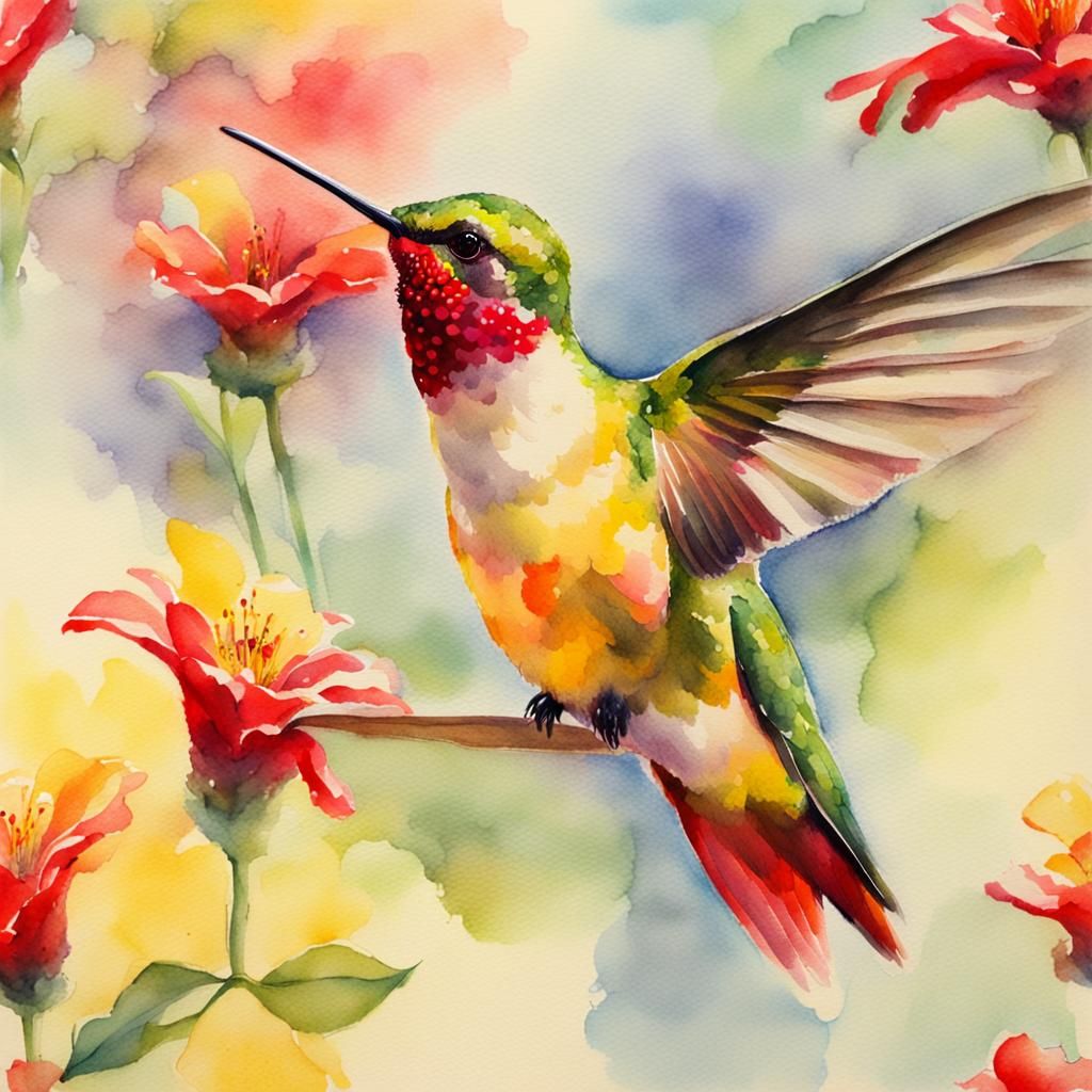 Ethereal Hummingbird in Watercolor Impressionism