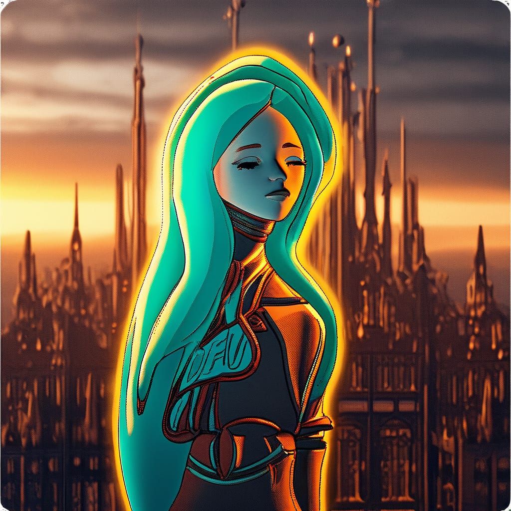 Ethereal City Goddess in Art Nouveau Style