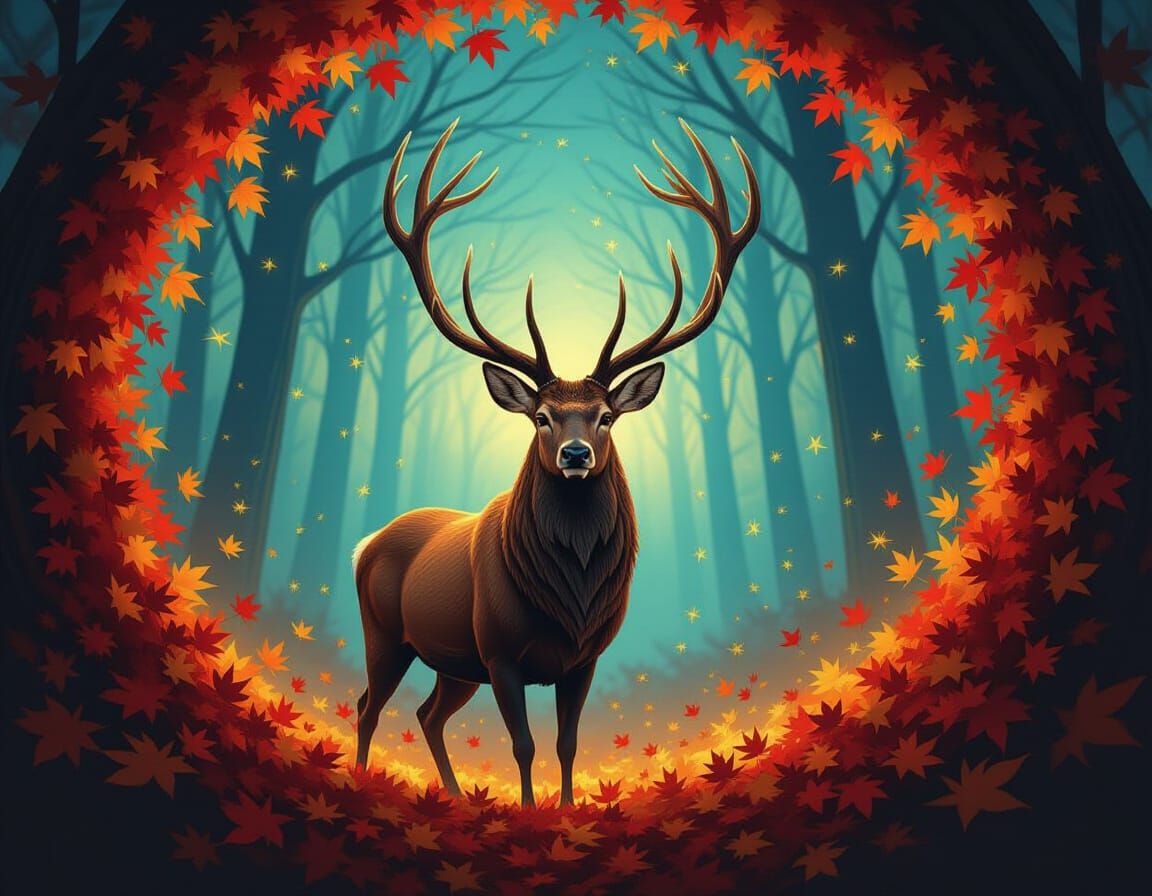 Majestic Stag in Autumn Vortex Oil Painting