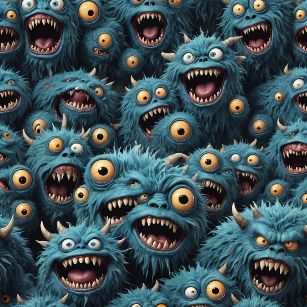 Movie Monster small, round, blue fuzzy monster: two eyes and big mouth.