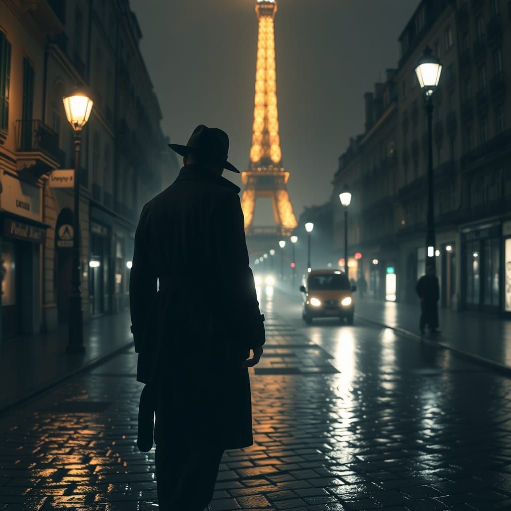 Misty Parisian Night: A Film Noir Scene