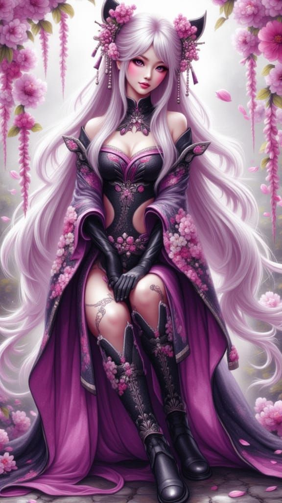 Anime Princess with Pink Hair in Black Dress