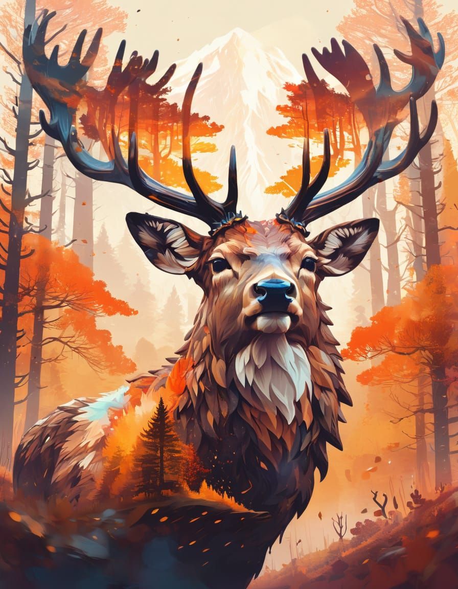Nature Spirit Within a Majestic Stag's Head