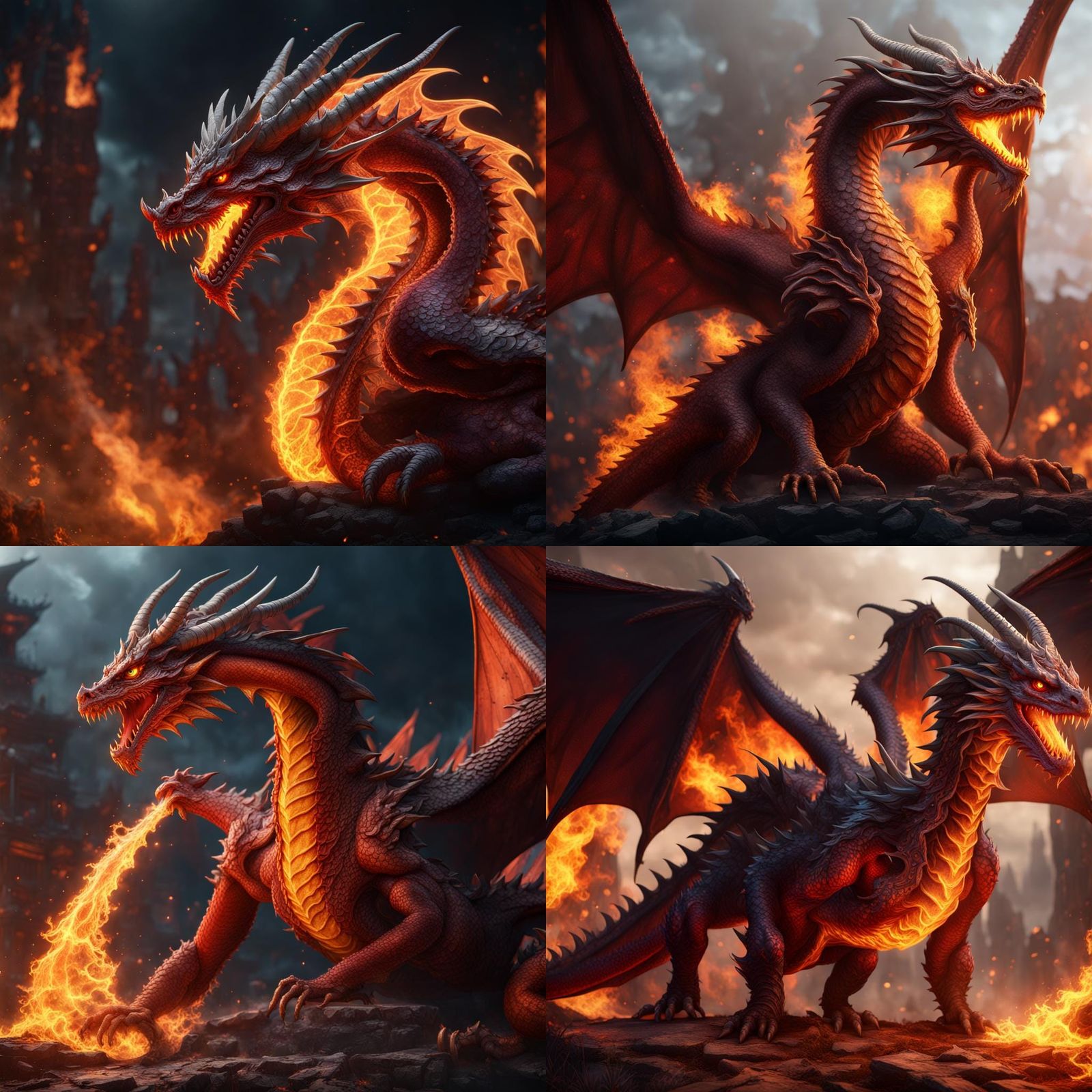 Detailed Fire Dragon Fantasy Concept Art