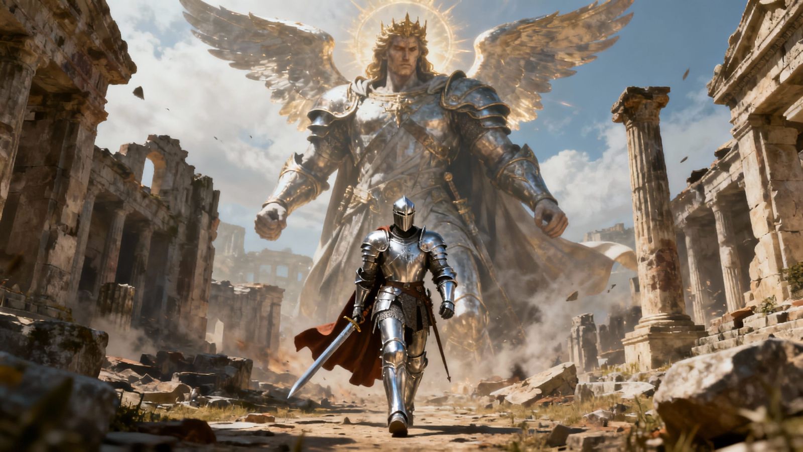 Paladin on Ruined Battlefield with Divine Colossus