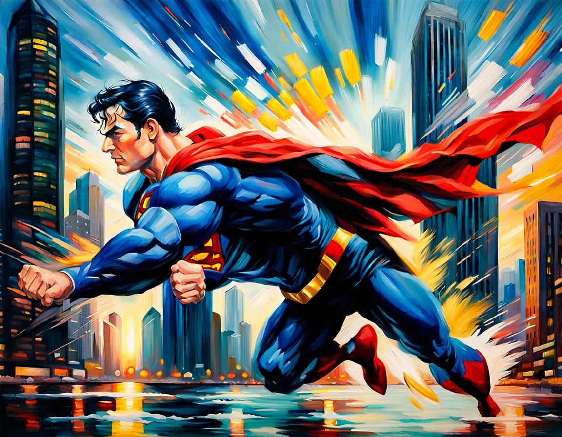 Superman and Batman Battle: An Impressionist Painting