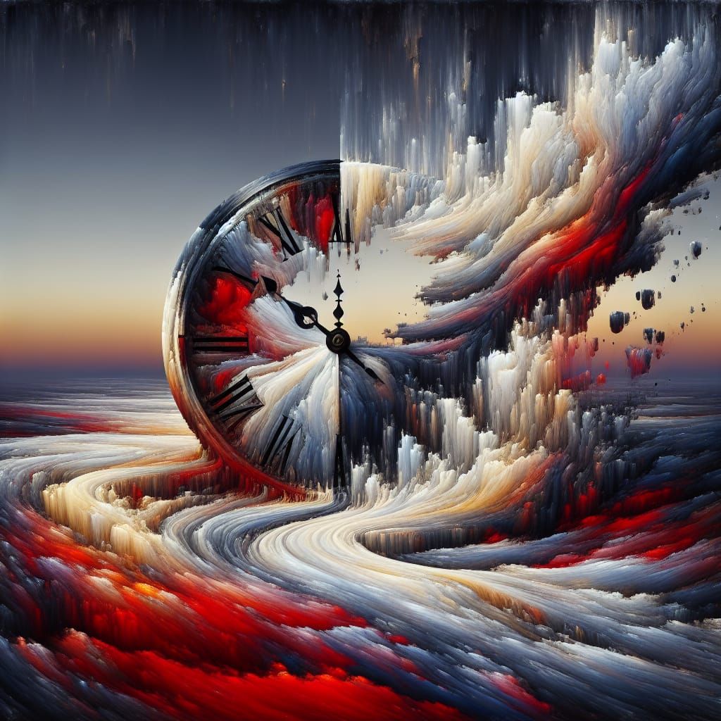 Frozen Time: Broken Clock in Abstract Landscape