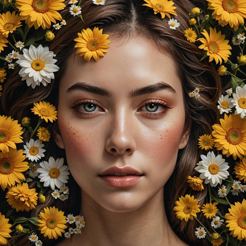 Floral Fusion: A Photorealistic Portrait in 24k