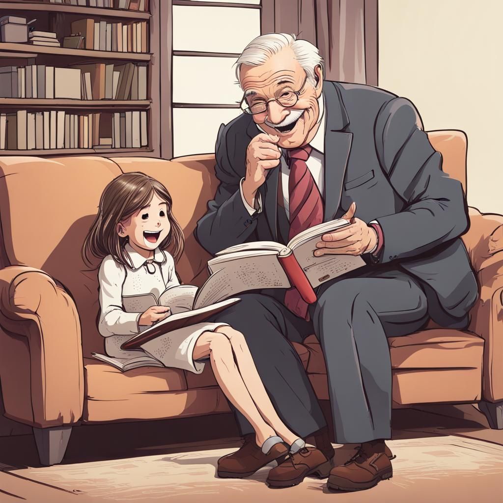 Grandfather and Granddaughter Reading Together