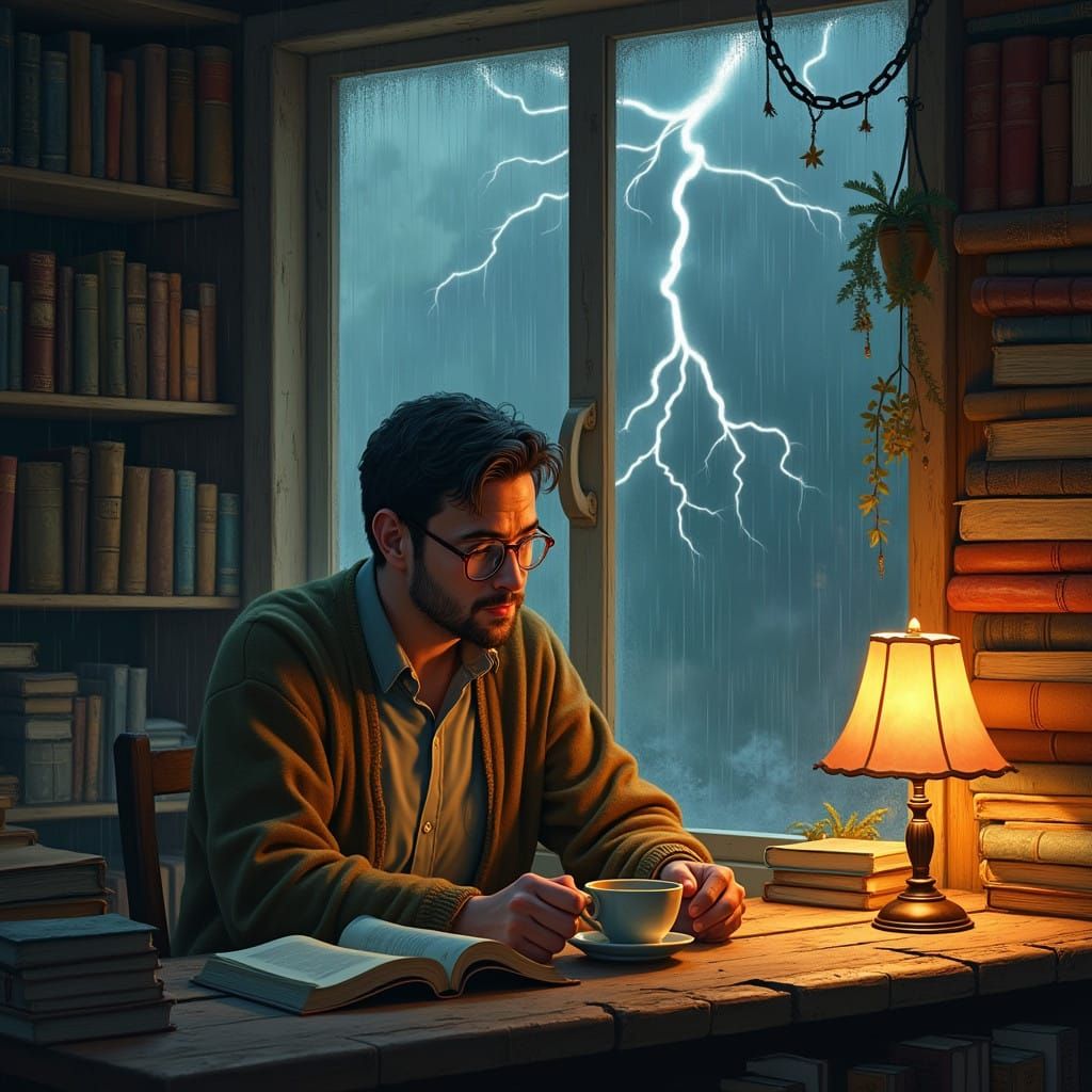 Cozy Bookstore Haven in Digital Illustration Style