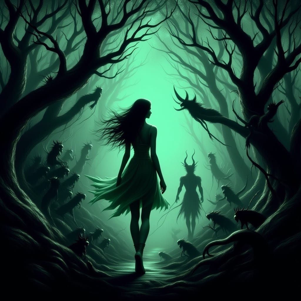Mystical Forest Encounter in Dark Fantasy Style