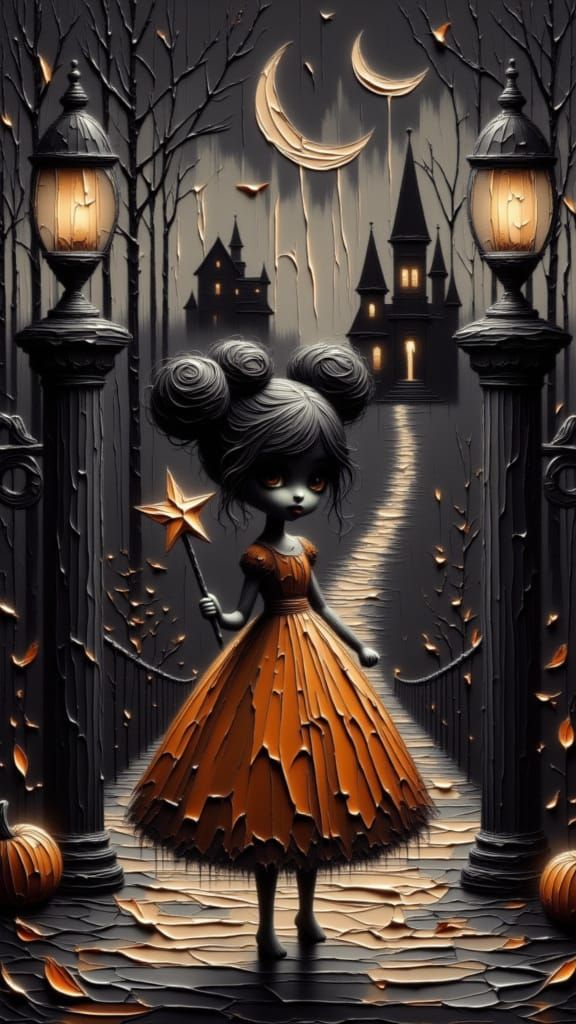 Princess Walks Spooky Halloween Road to Eerie House