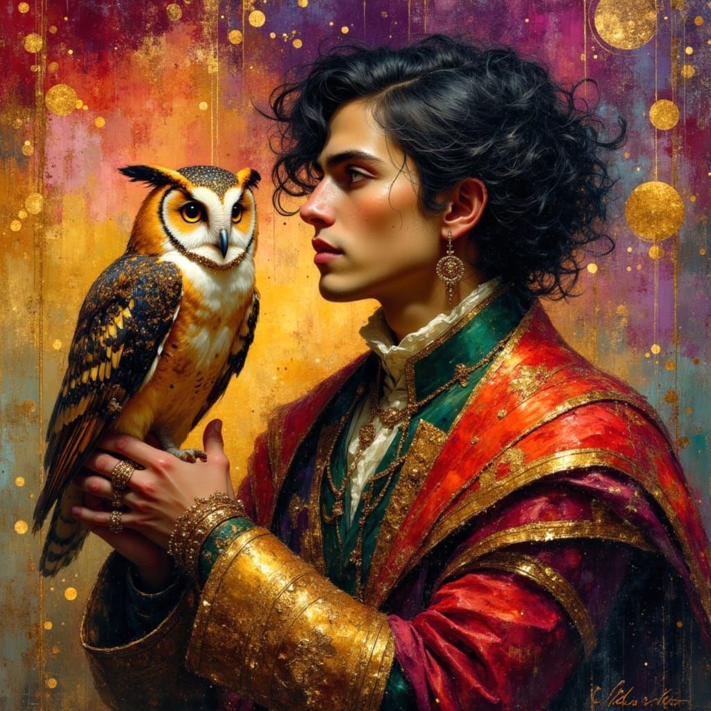 Pirate Prince with Barn Owl: Oil Painting