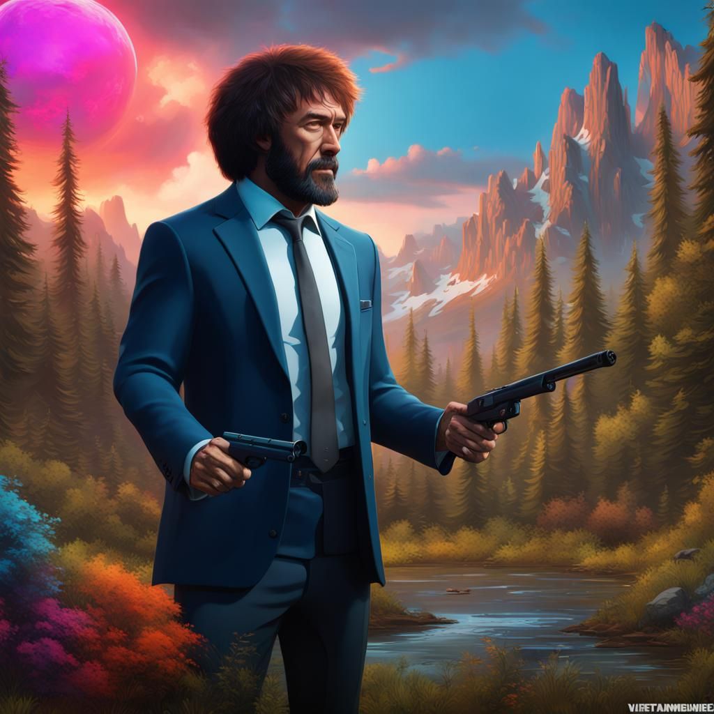 Bob Ross Style John Wick Matte Painting