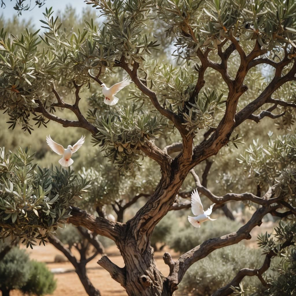Olive Tree with Dove in Flight Photography