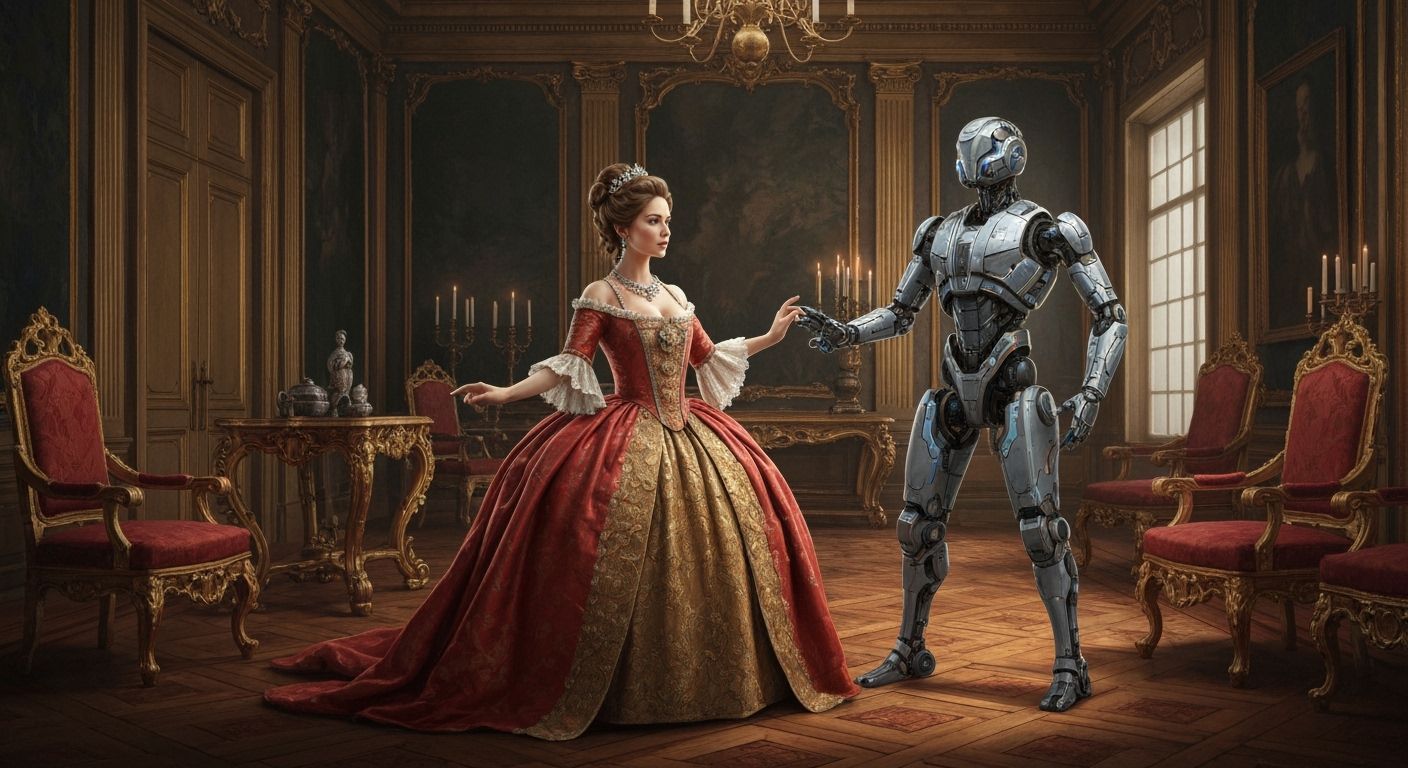 Princess Meets Robot in Royal Court Matte Painting