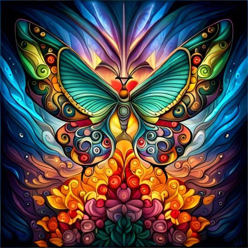 Cosmic Butterfly with Stained Glass Wings