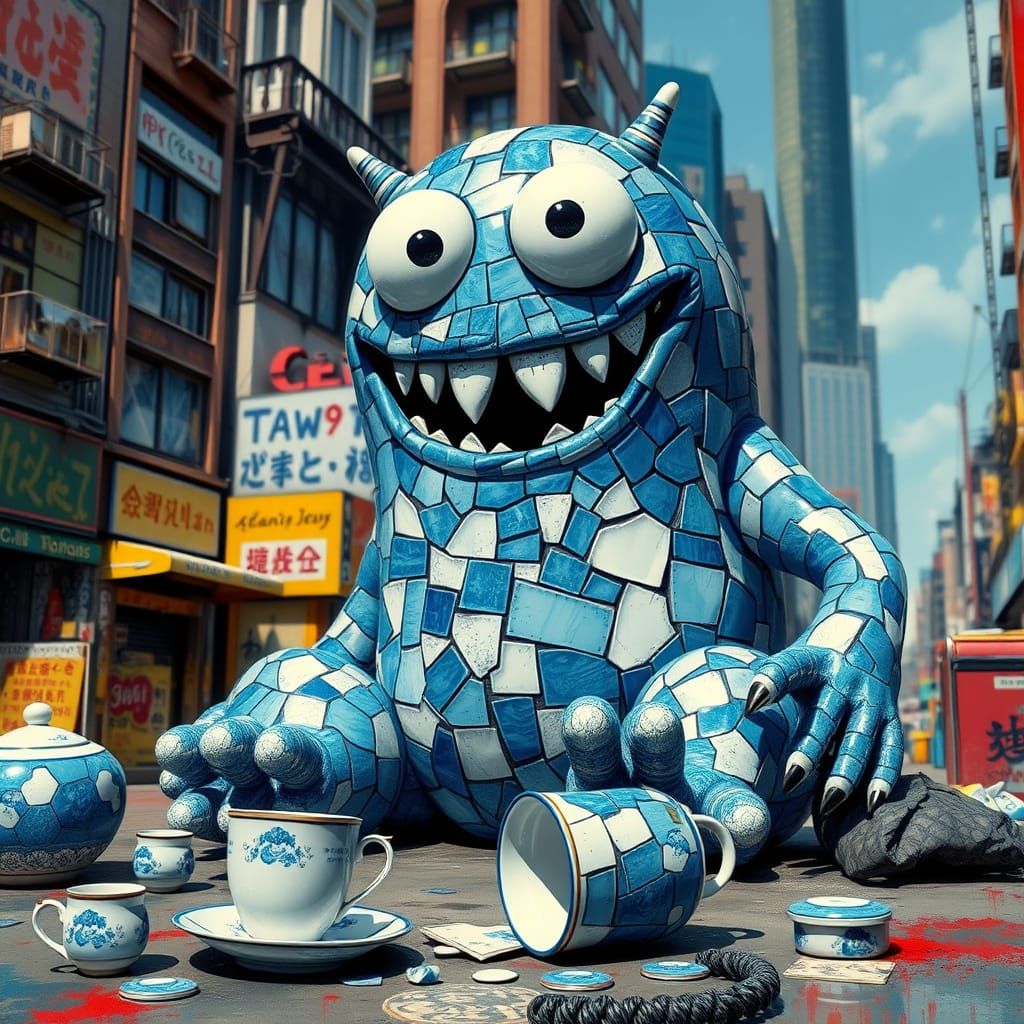 Graffiti Monster Amidst Vibrant Urban Landscape