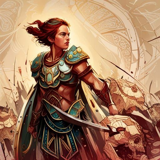 Roman Warrior with Luminous Colors and Golden Outlines