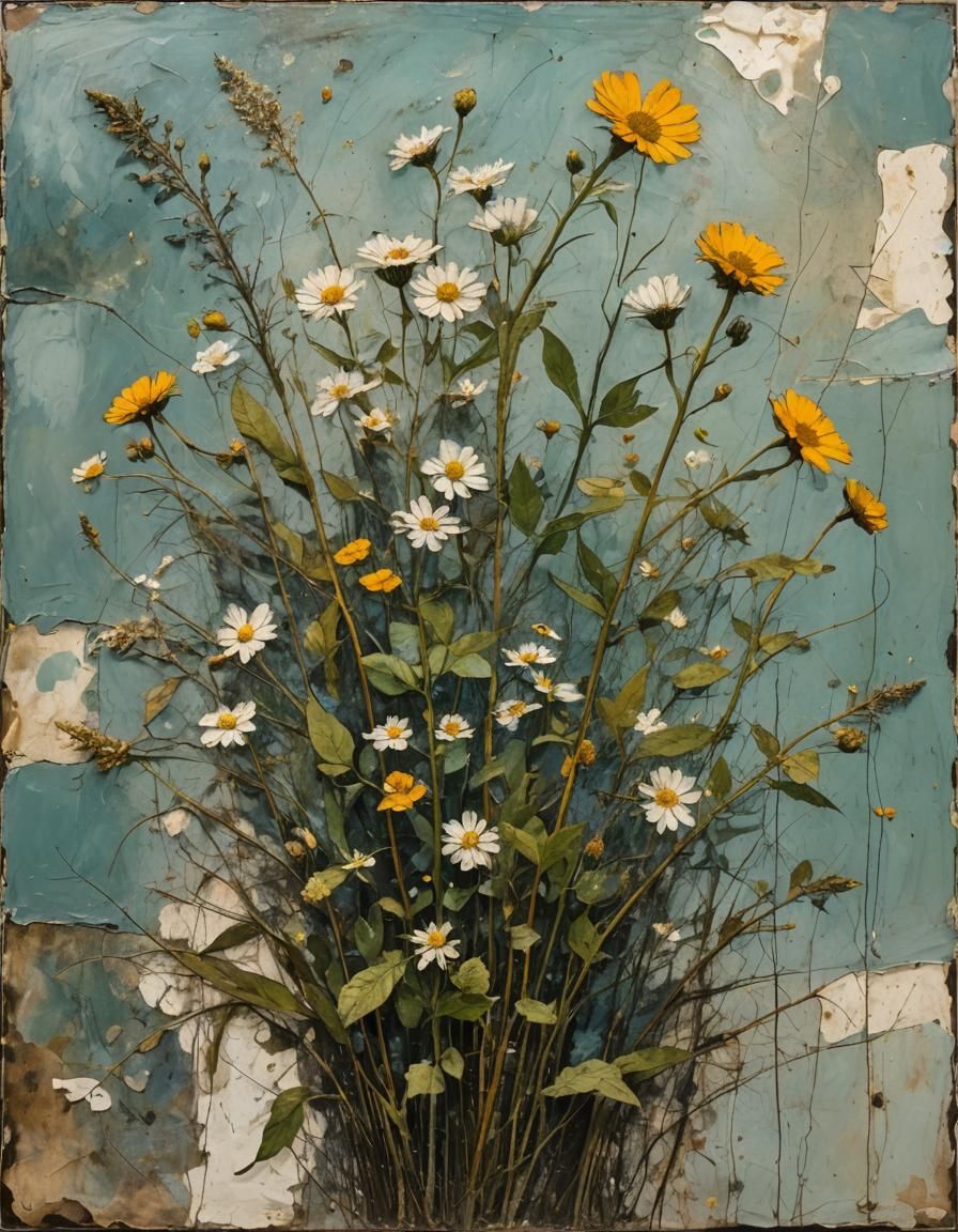 Botanical Flora in Contemporary Mixed Media Style