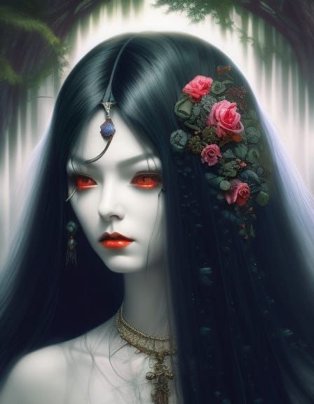 Eerie Pontianak Portrait in Fantasy Horror Style