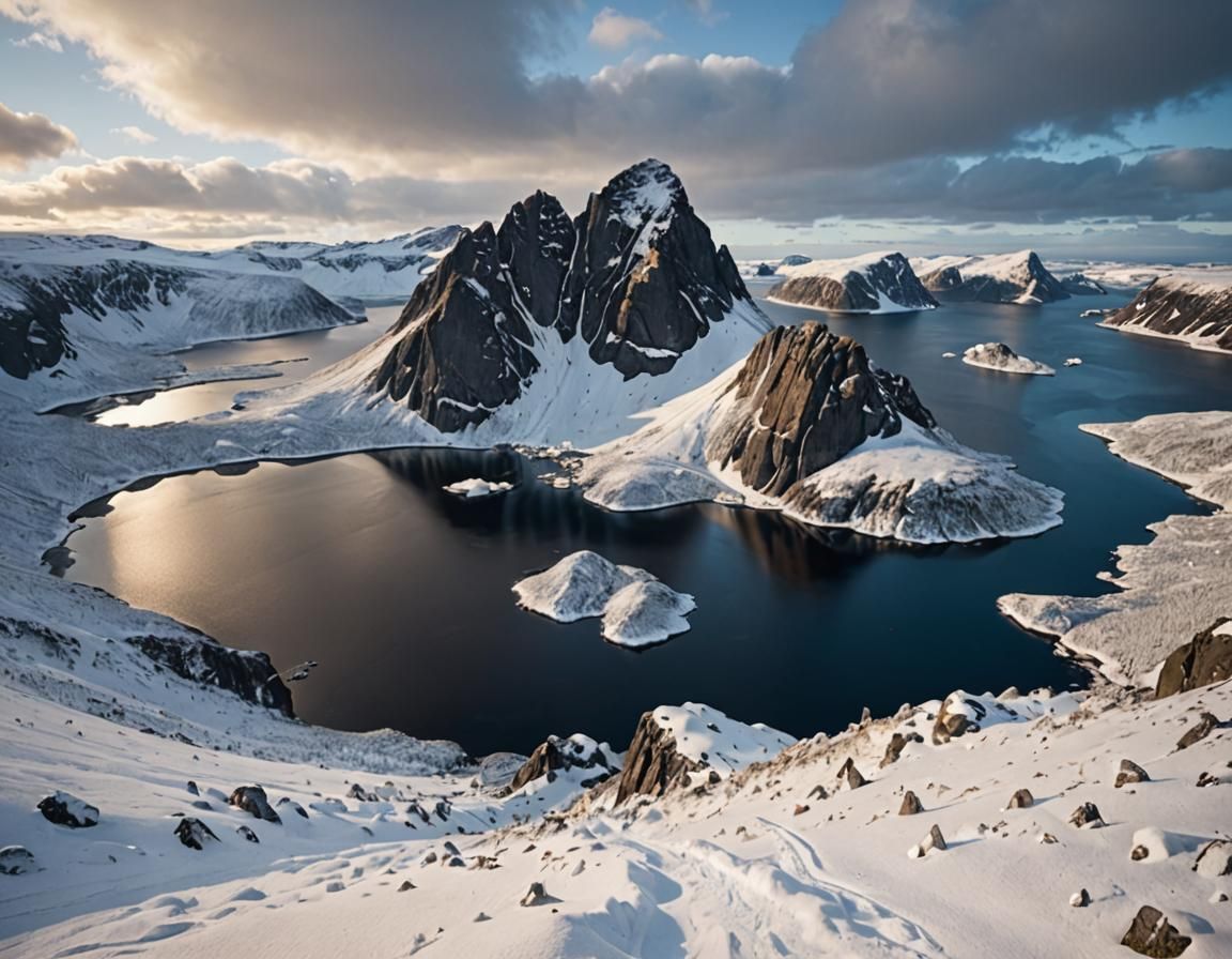 Epic Nordic Island Landscape with High Mountains