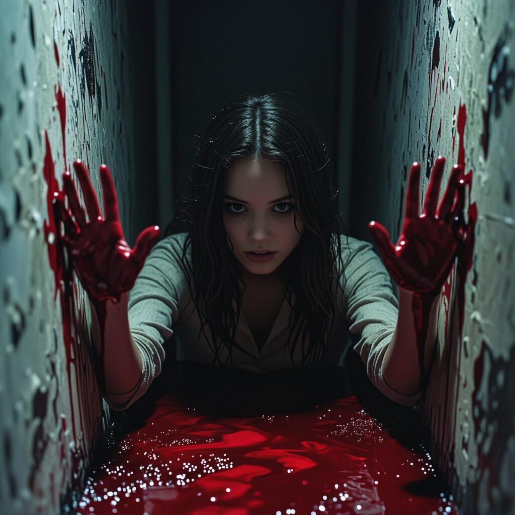 Dark Horror: Woman in Shadow with Emerging Hands