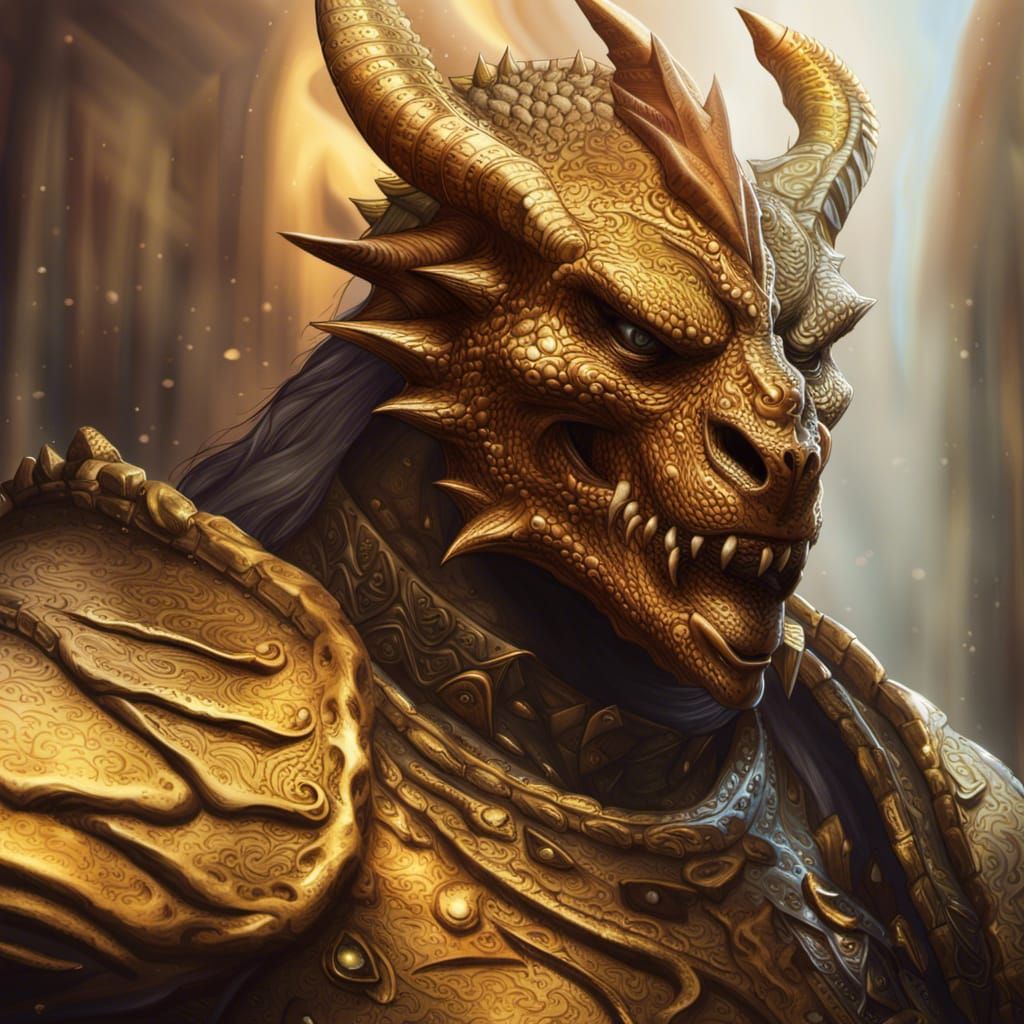 Muscular Golden Dragonborn in Hyperrealistic Style