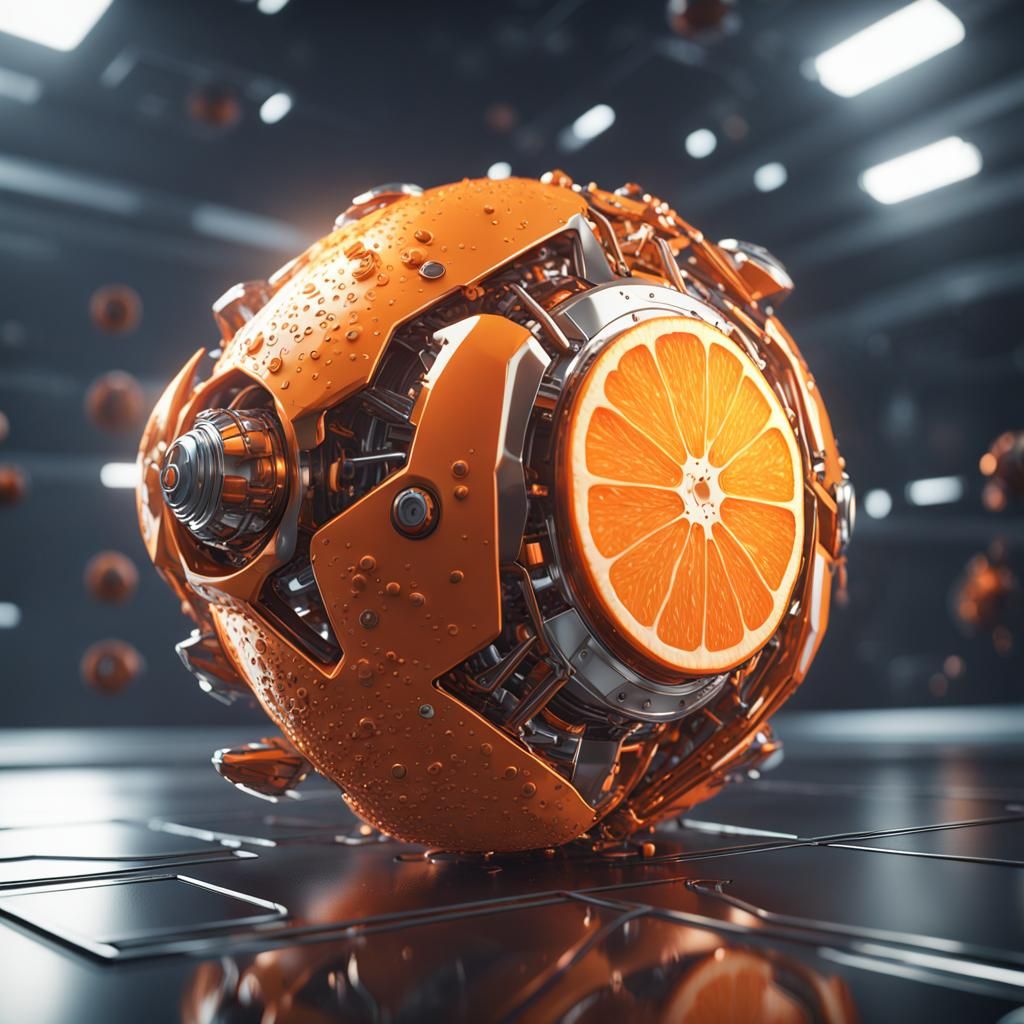 Futuristic Orange Fruit with Intricate Mech Details