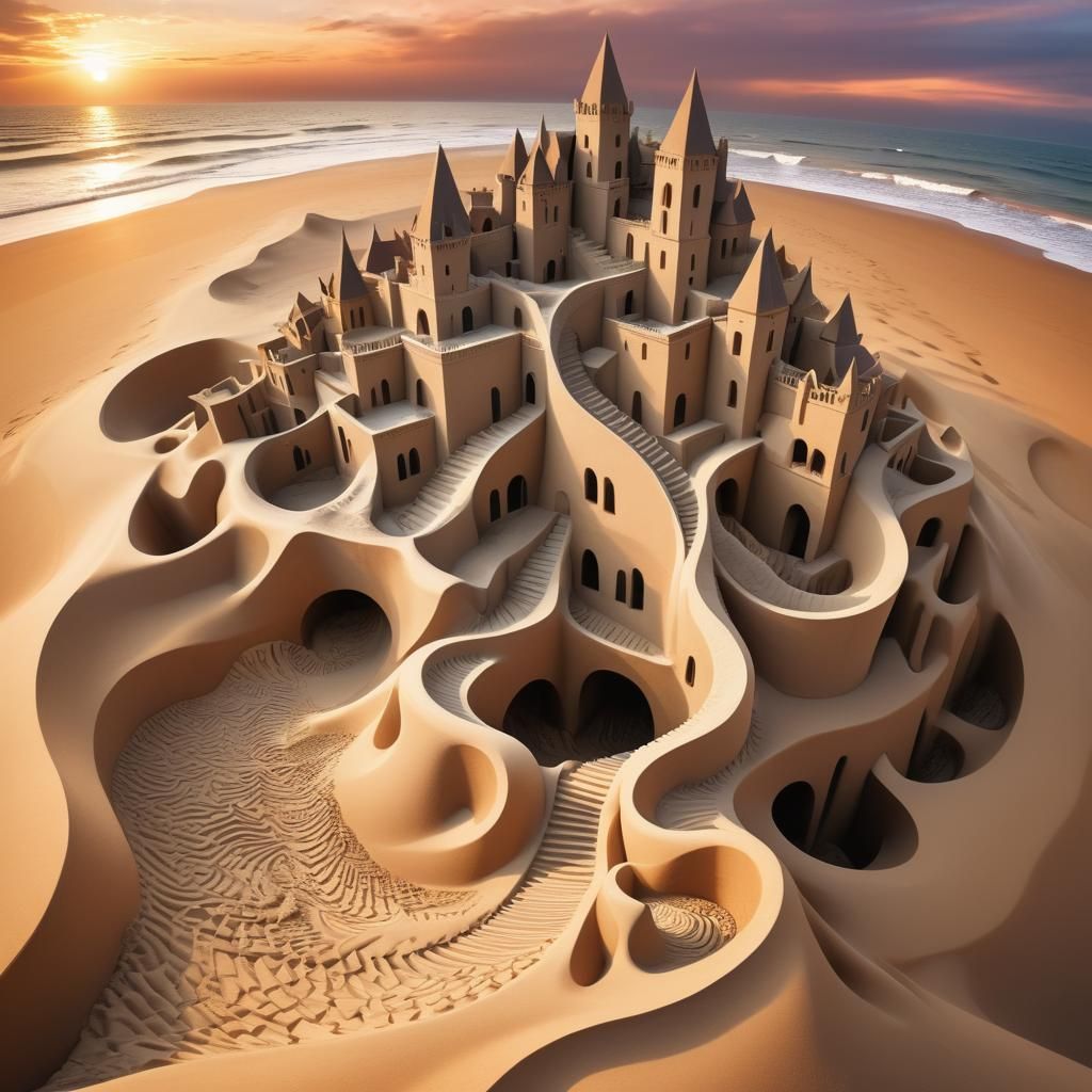 Surreal Sandcastle with Impossible Architecture in Fractal G...