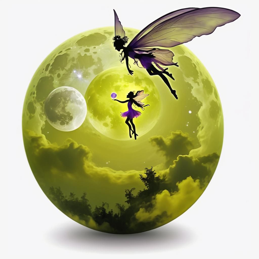 Fairies Dancing in Purple Night Sky
