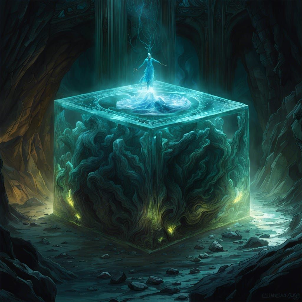 Gelatinous Cube Consumes Adventurer in Dark Dungeon