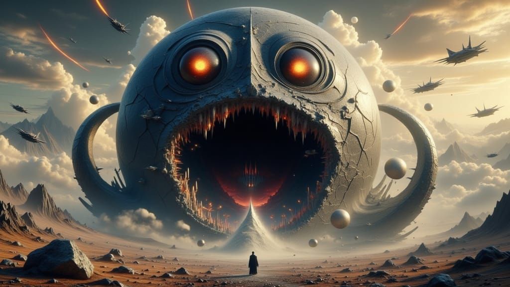 Menacing Planet Devouring Moon in 3D Render