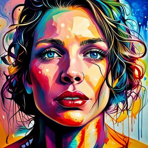 Beautiful Woman in Colorful Graffiti Street Art