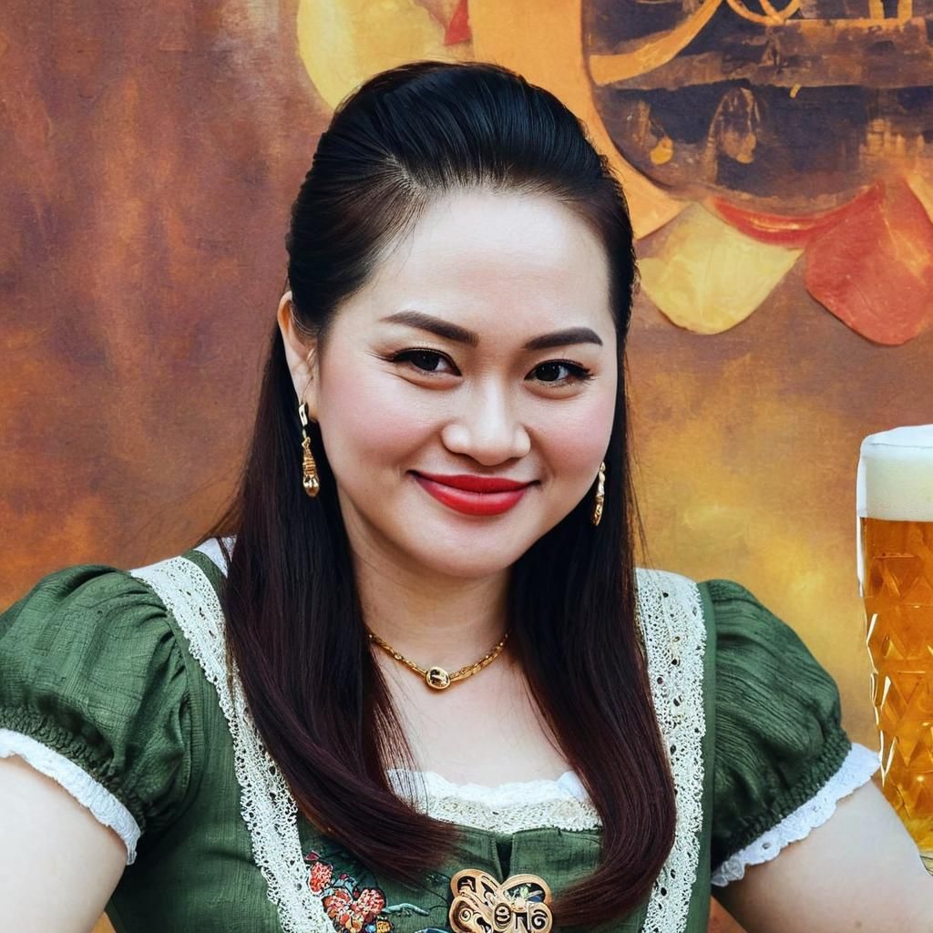 Oktoberfest Girl with Beer Stein, Vibrant Oil Painting