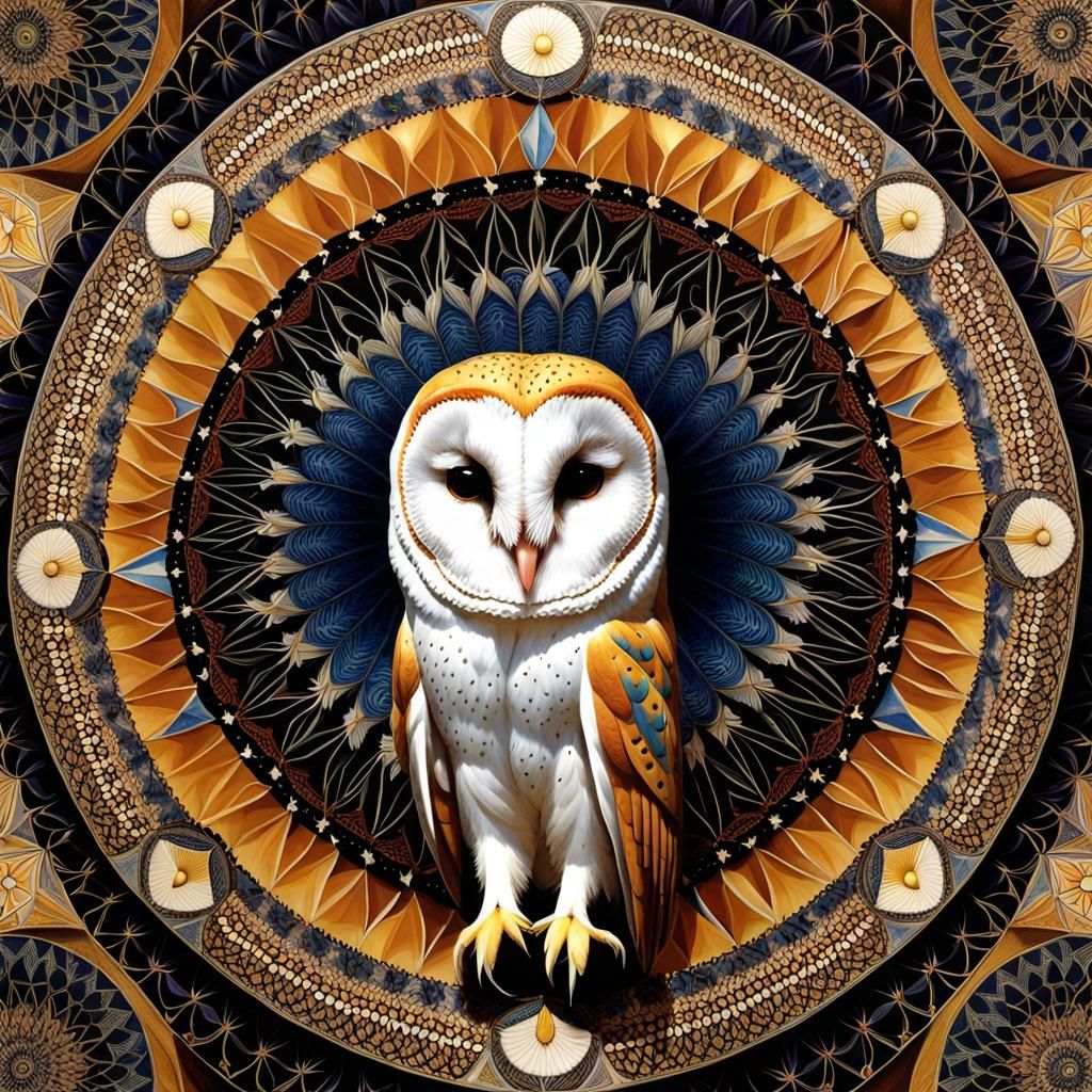 Barn Owl Mandala in Geometric Digital Art